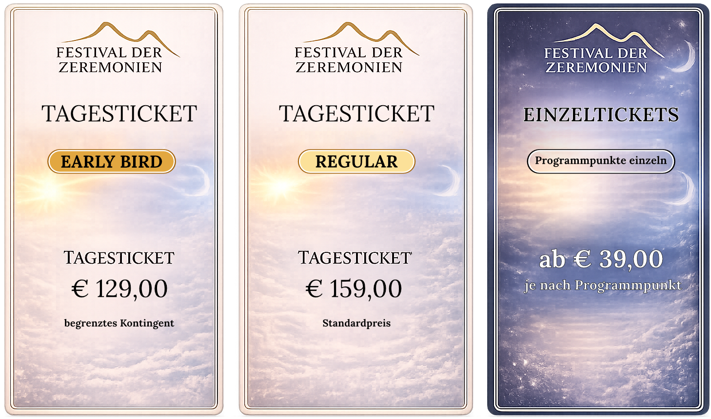 Ansicht von drei Ticketkarten